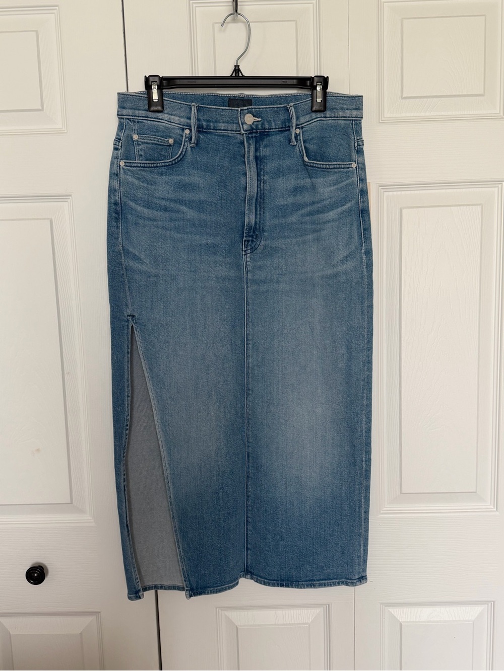 MOTHER Light Blue Denim Midi Skirt with Side Slit - NWT